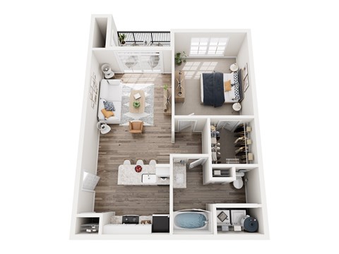 Floor plan for 1 bed, 1 bath, 683 sqft